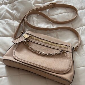 Nicole Miller Tan Crossbody Bag with Chain Accent